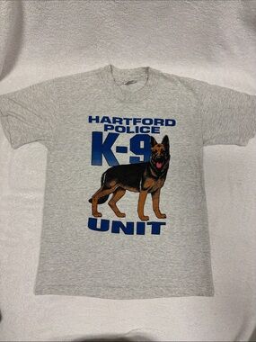 Anvil Gray Hartford Police K-9 Unit T-Shirt with German Shepherd single stitch M
